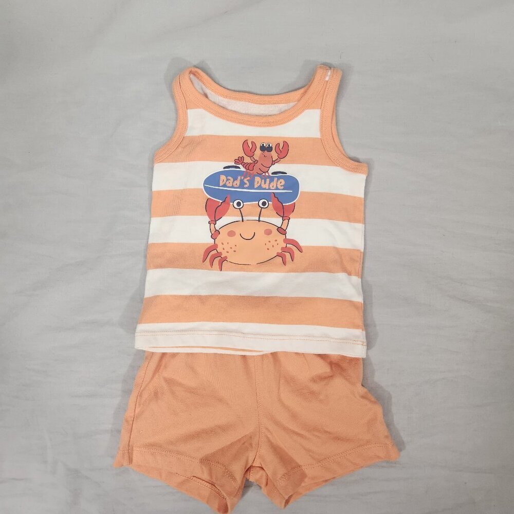 Garanimals Baby Boy Dad's Dude Tank Top Shorts Set 6 to 9 Mo Orange Beach Crab